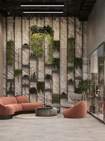Recepción corporativa con luz natural
